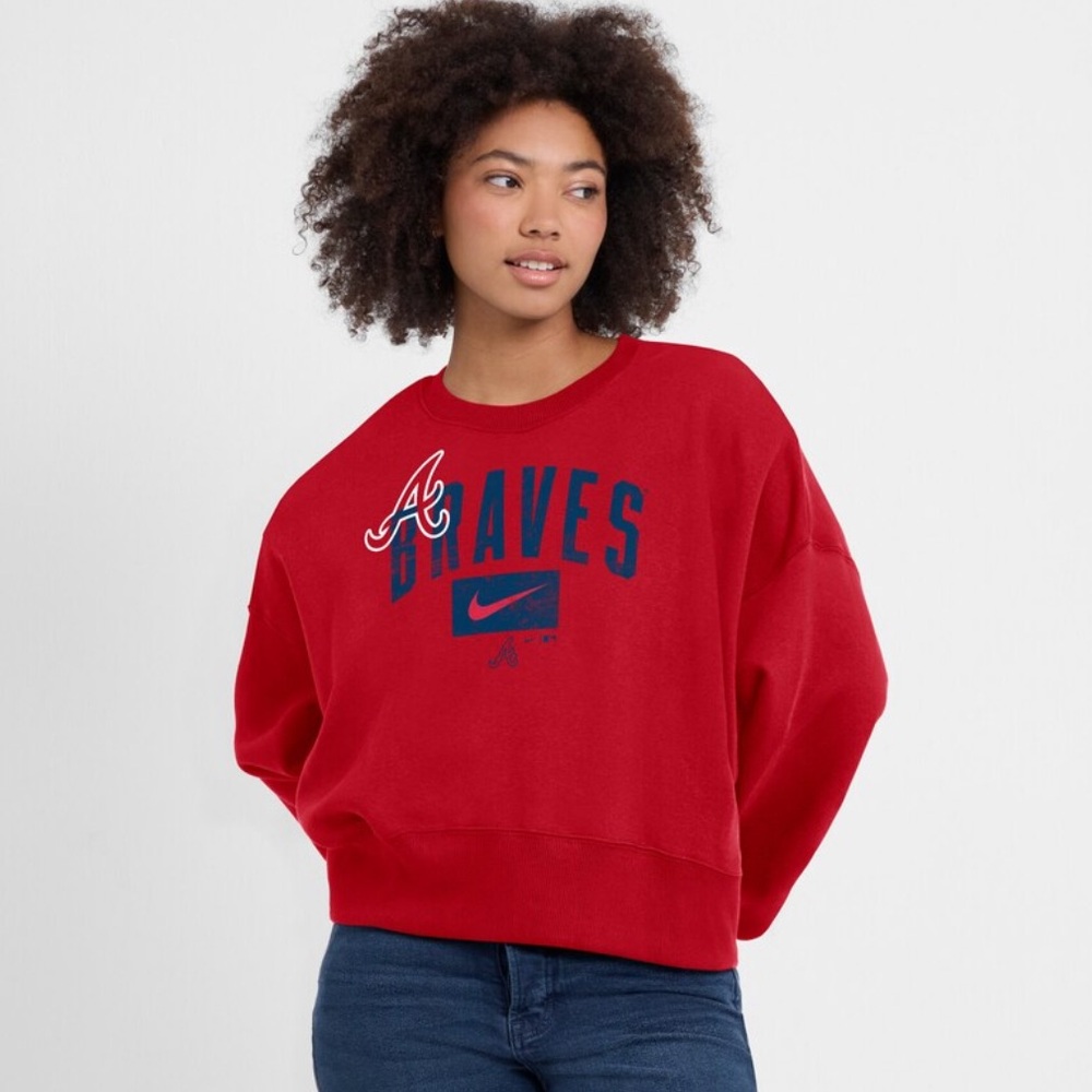 Women's Atlanta Braves Nike Red Oversized Pullover Sweatshirt